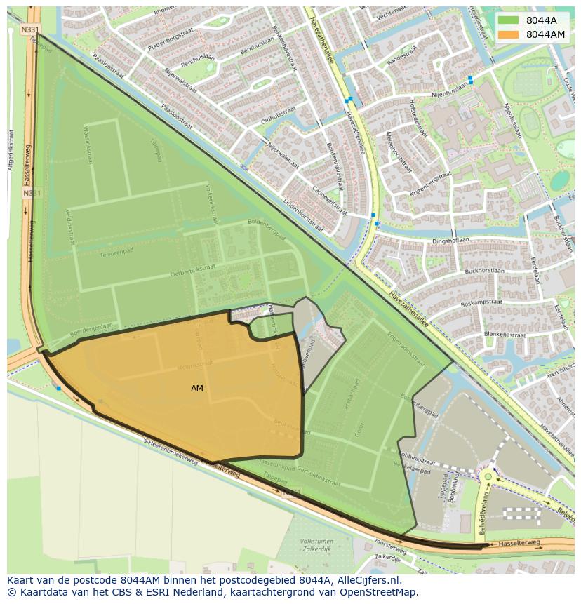 Afbeelding van het postcodegebied 8044 AM op de kaart.