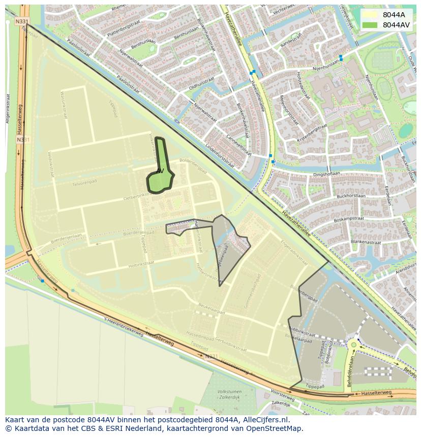 Afbeelding van het postcodegebied 8044 AV op de kaart.