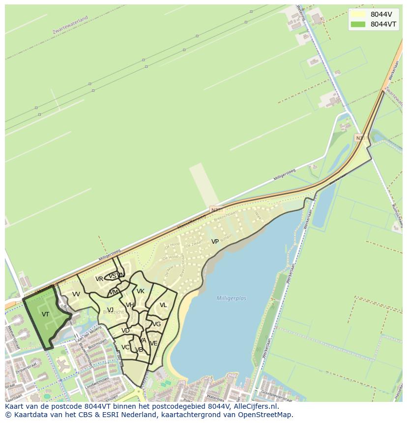 Afbeelding van het postcodegebied 8044 VT op de kaart.