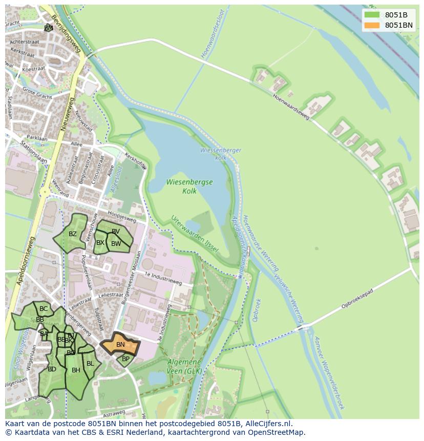 Afbeelding van het postcodegebied 8051 BN op de kaart.