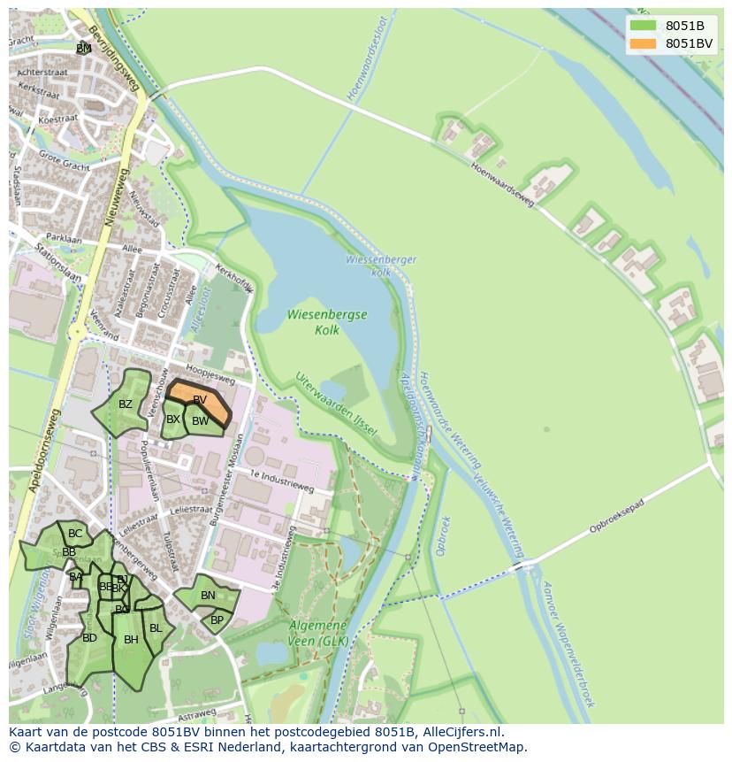 Afbeelding van het postcodegebied 8051 BV op de kaart.