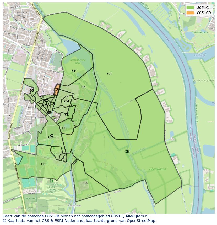 Afbeelding van het postcodegebied 8051 CR op de kaart.