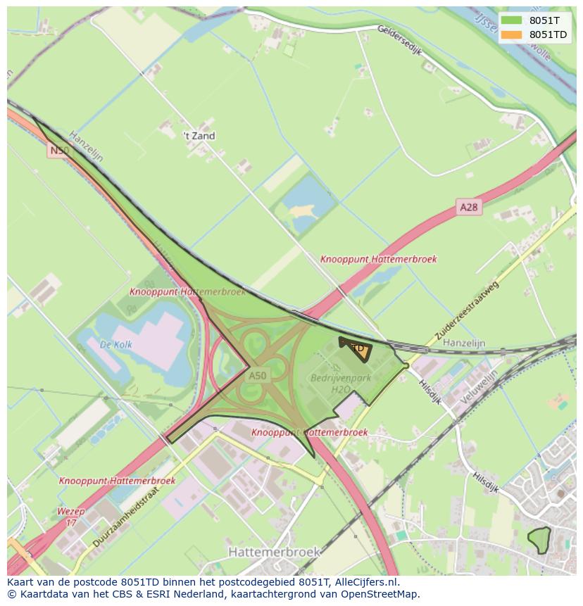 Afbeelding van het postcodegebied 8051 TD op de kaart.