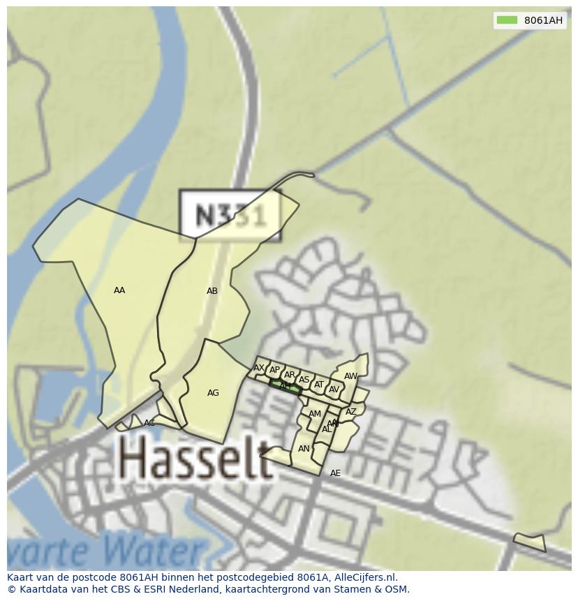 Afbeelding van het postcodegebied 8061 AH op de kaart.