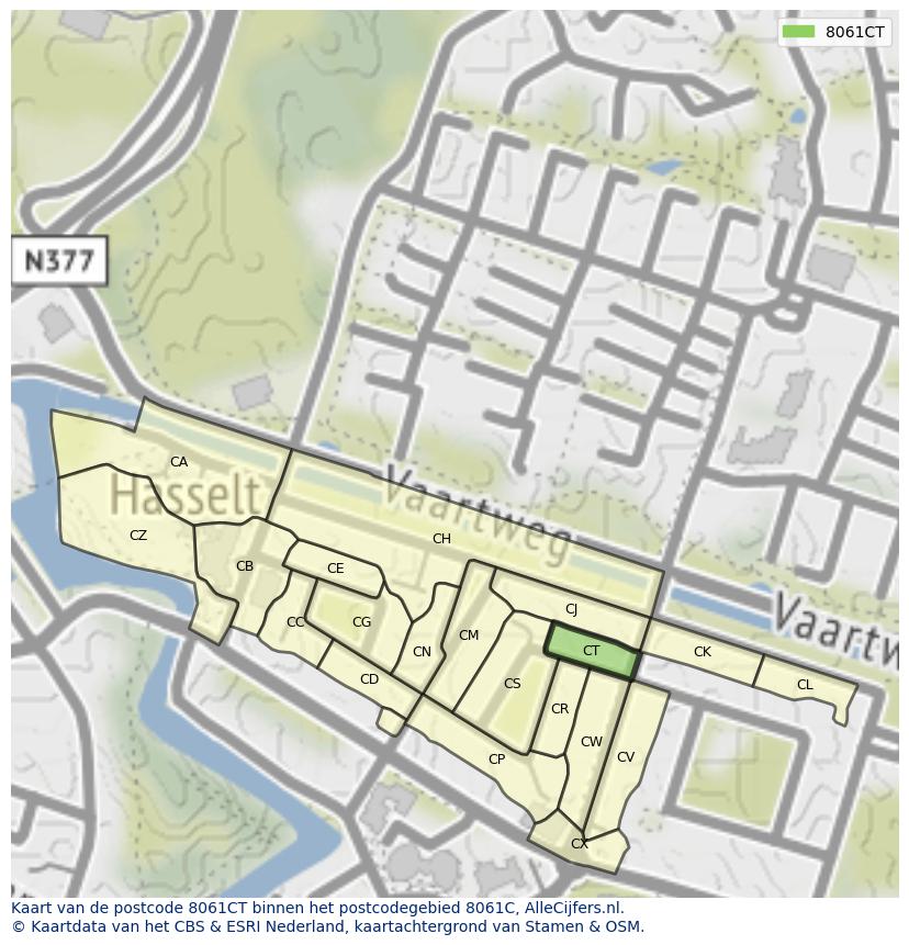 Afbeelding van het postcodegebied 8061 CT op de kaart.