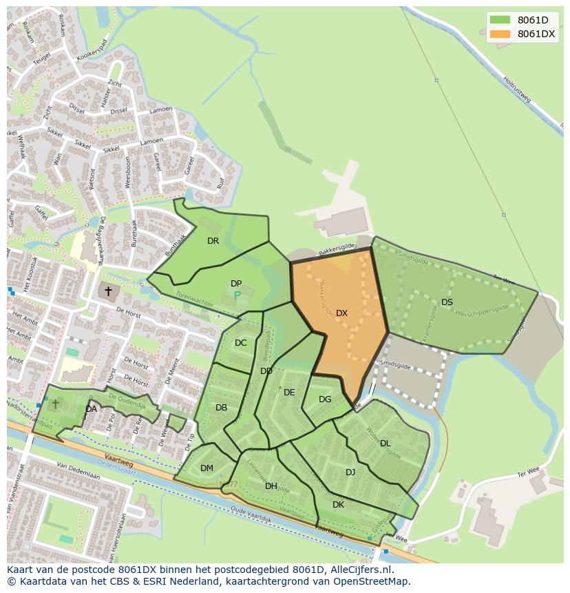 Afbeelding van het postcodegebied 8061 DX op de kaart.
