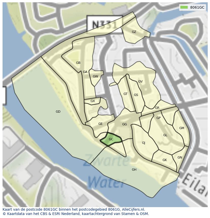 Afbeelding van het postcodegebied 8061 GC op de kaart.