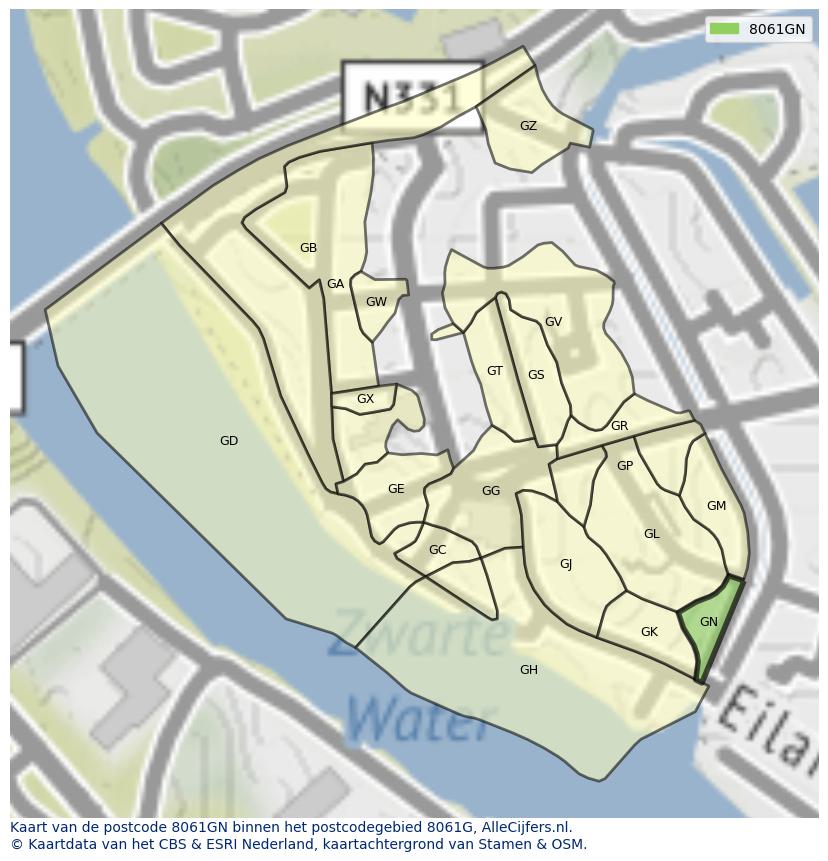 Afbeelding van het postcodegebied 8061 GN op de kaart.