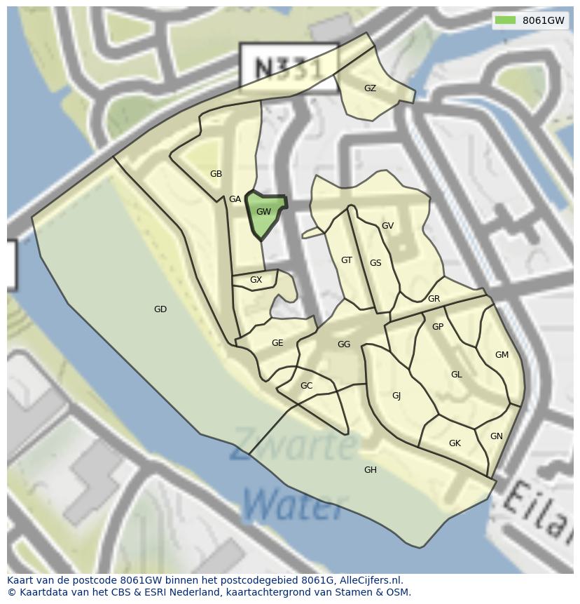 Afbeelding van het postcodegebied 8061 GW op de kaart.