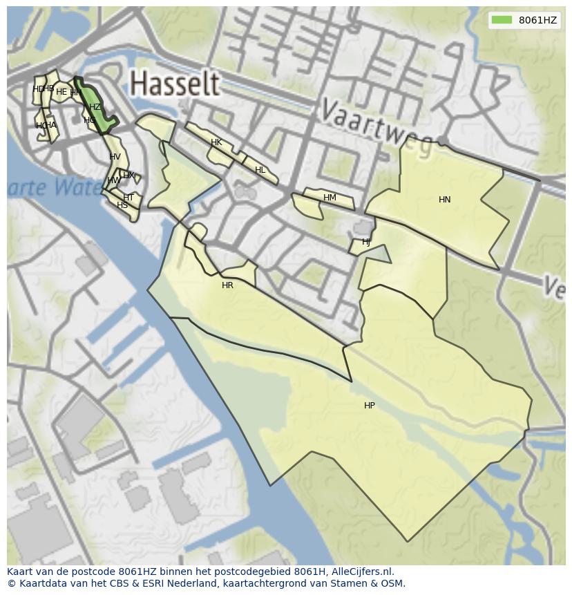 Afbeelding van het postcodegebied 8061 HZ op de kaart.