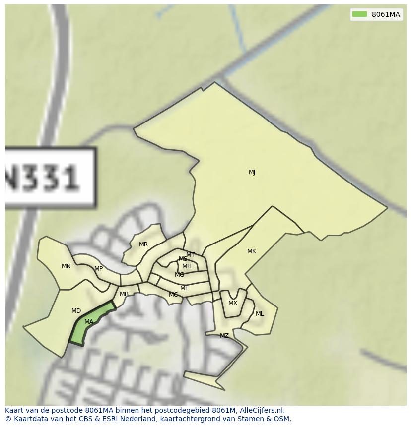 Afbeelding van het postcodegebied 8061 MA op de kaart.