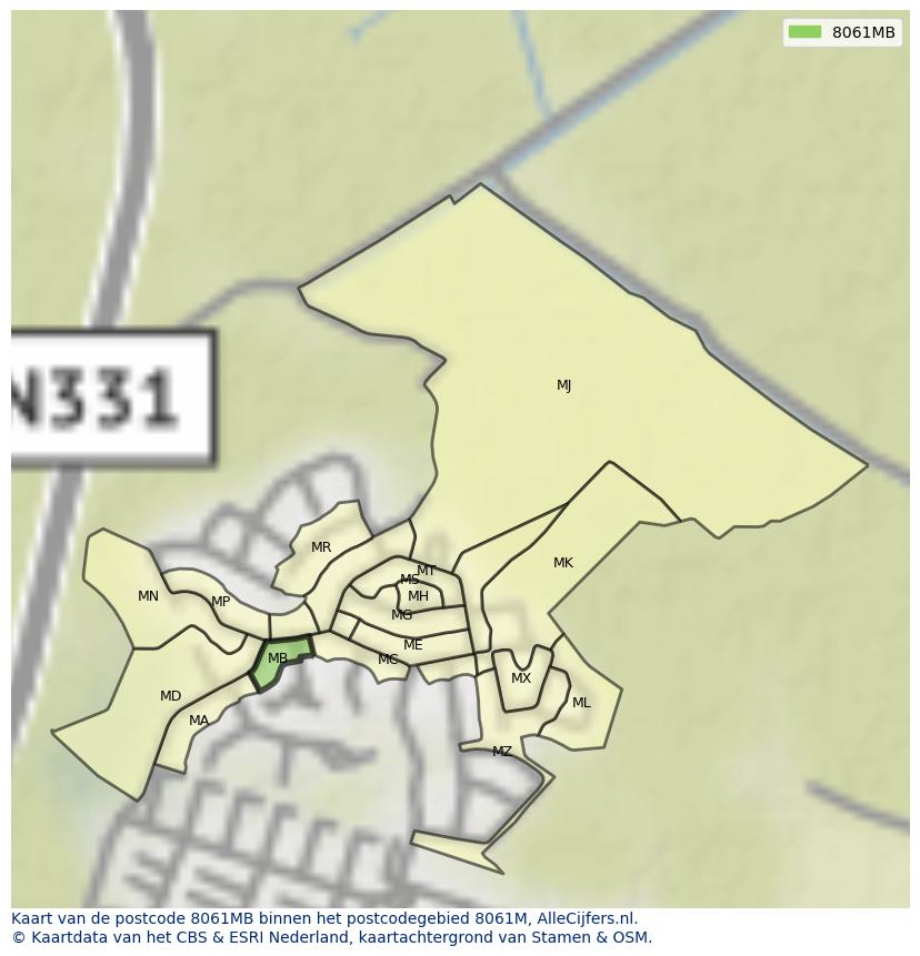 Afbeelding van het postcodegebied 8061 MB op de kaart.