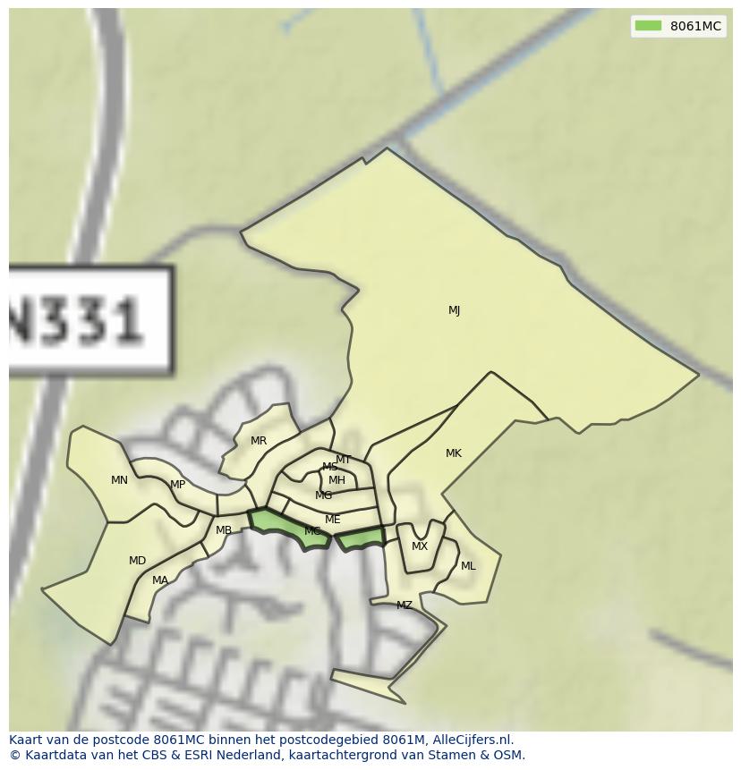 Afbeelding van het postcodegebied 8061 MC op de kaart.