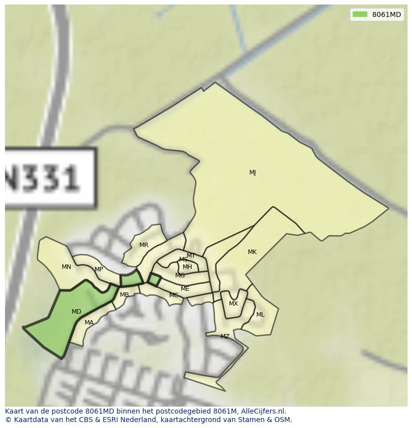 Afbeelding van het postcodegebied 8061 MD op de kaart.