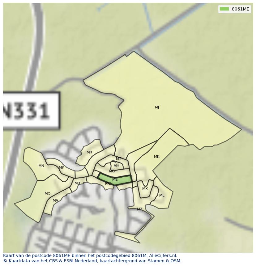 Afbeelding van het postcodegebied 8061 ME op de kaart.