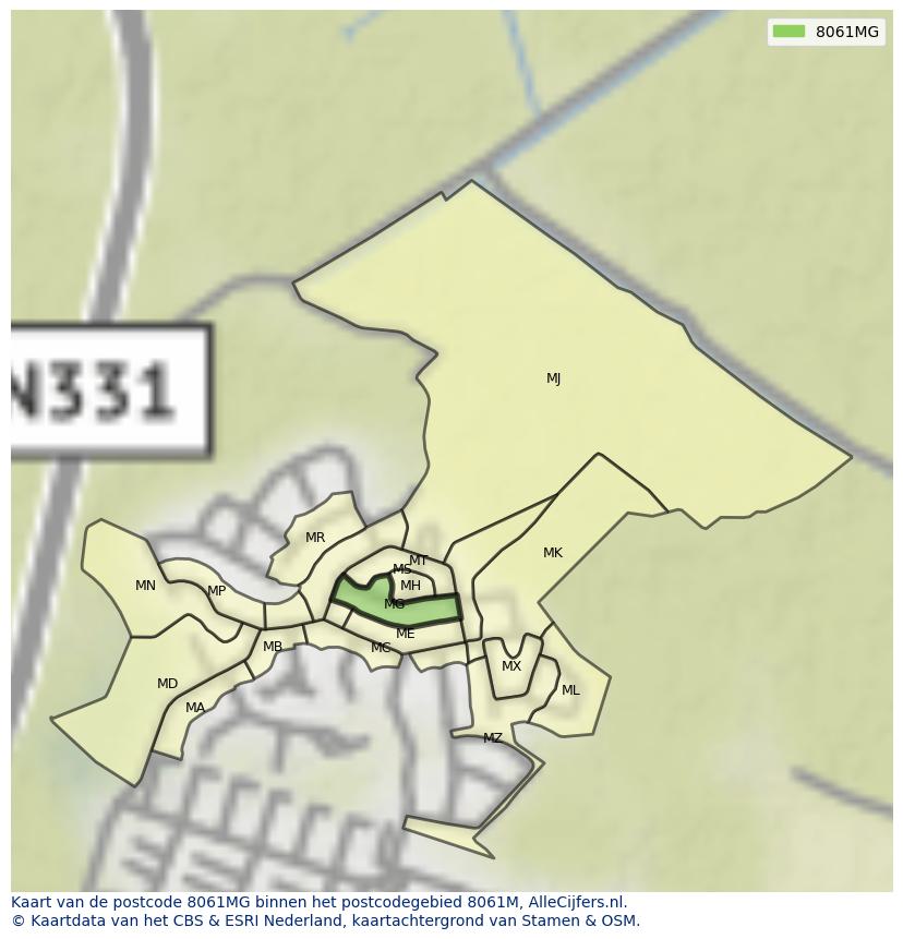 Afbeelding van het postcodegebied 8061 MG op de kaart.