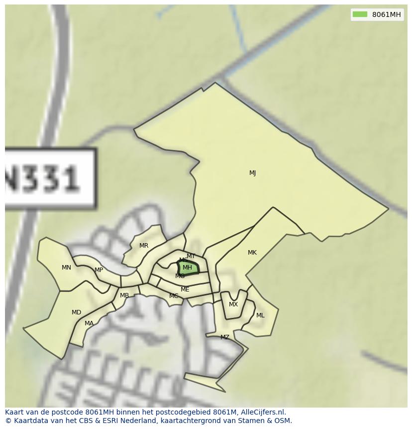 Afbeelding van het postcodegebied 8061 MH op de kaart.