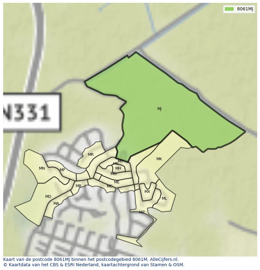 Afbeelding van het postcodegebied 8061 MJ op de kaart.