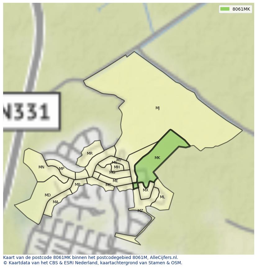 Afbeelding van het postcodegebied 8061 MK op de kaart.