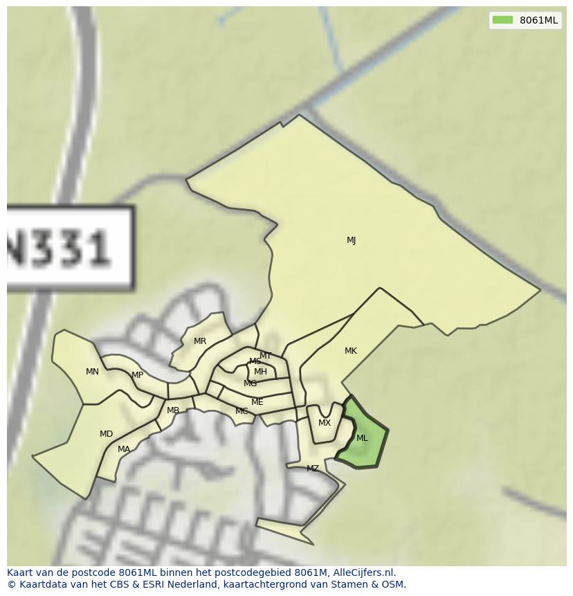 Afbeelding van het postcodegebied 8061 ML op de kaart.