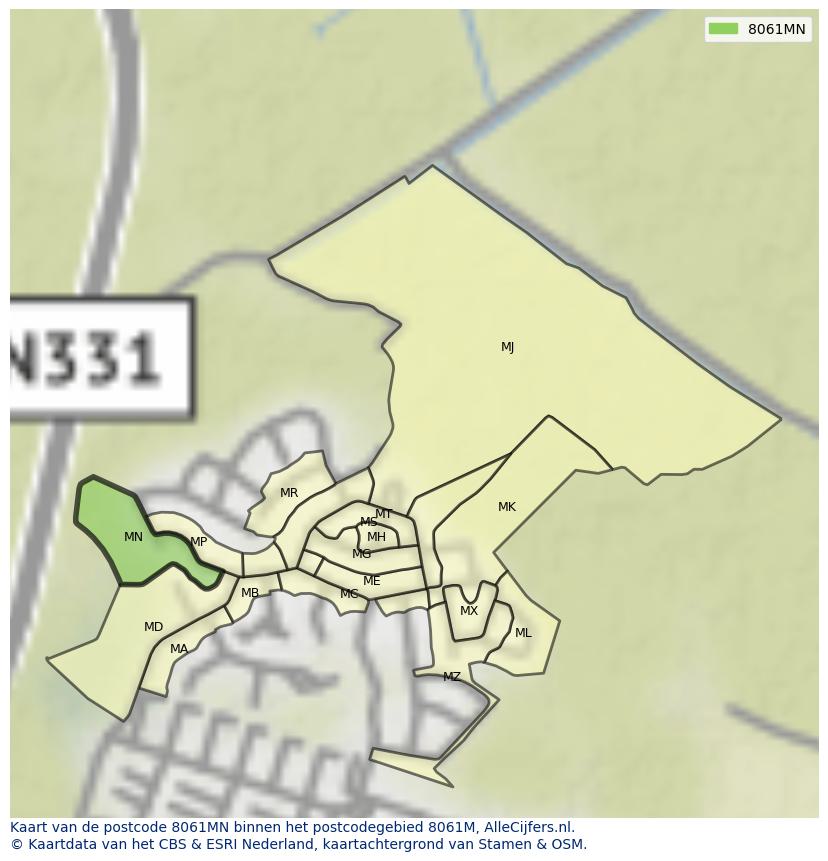 Afbeelding van het postcodegebied 8061 MN op de kaart.