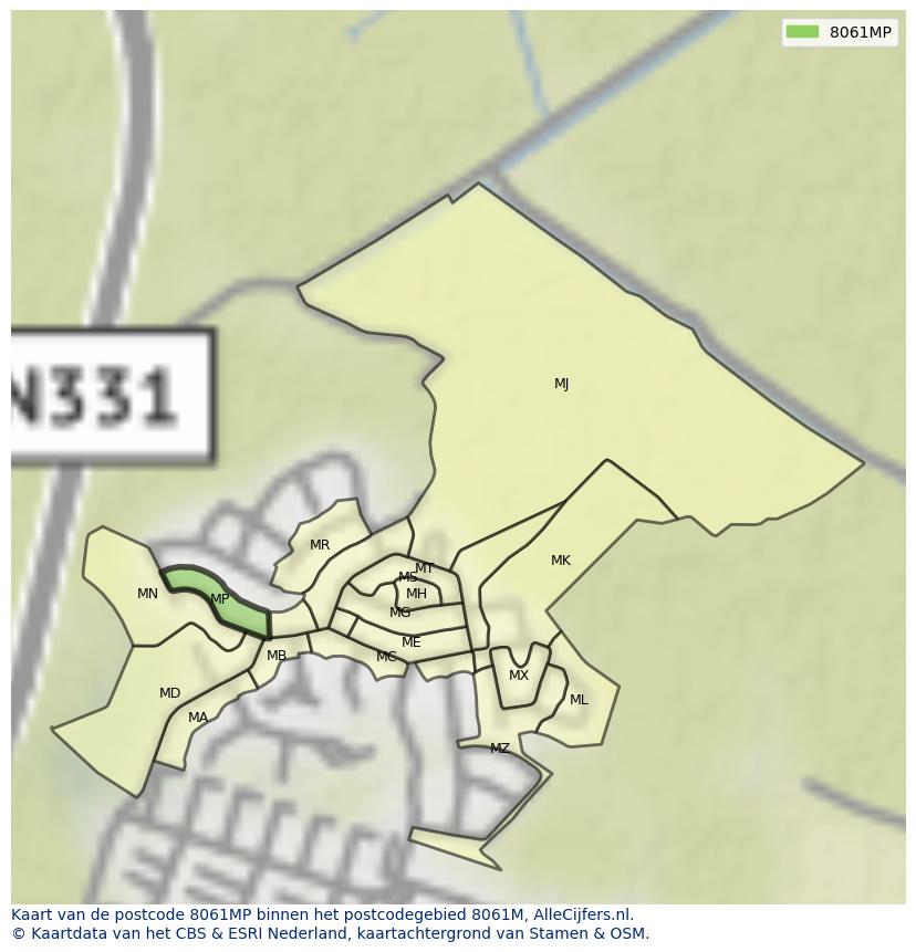 Afbeelding van het postcodegebied 8061 MP op de kaart.