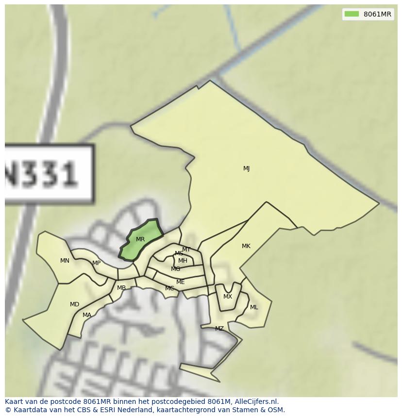 Afbeelding van het postcodegebied 8061 MR op de kaart.