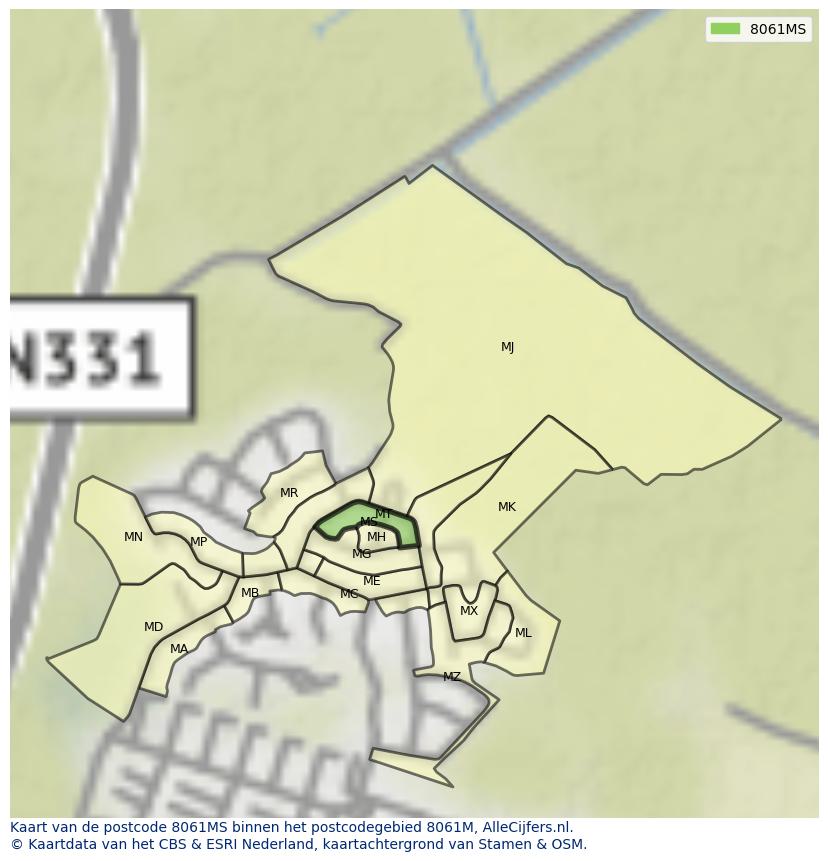 Afbeelding van het postcodegebied 8061 MS op de kaart.
