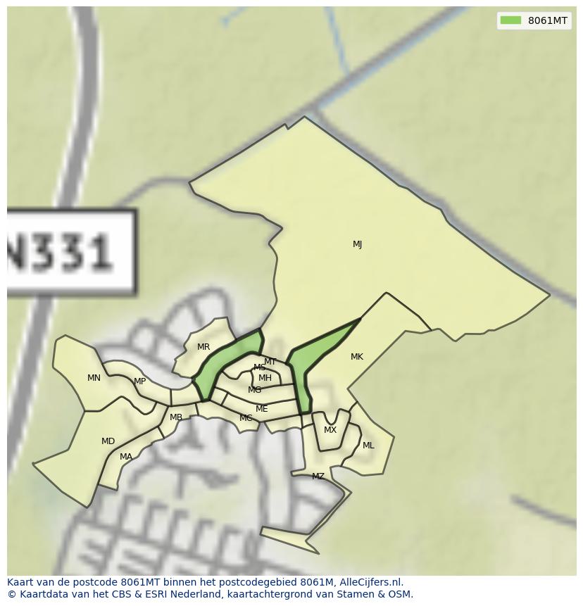 Afbeelding van het postcodegebied 8061 MT op de kaart.