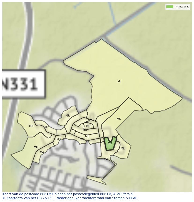 Afbeelding van het postcodegebied 8061 MX op de kaart.
