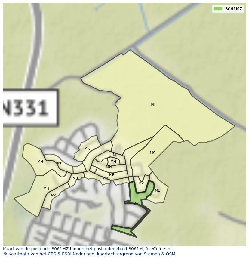 Afbeelding van het postcodegebied 8061 MZ op de kaart.