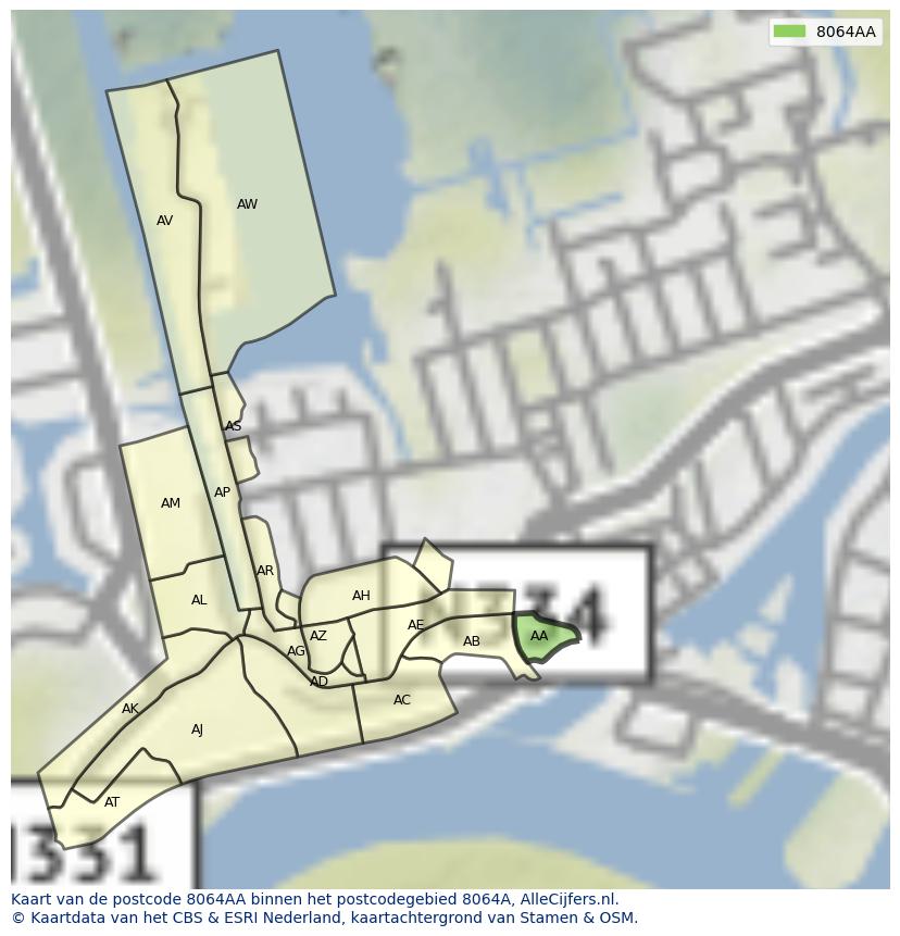 Afbeelding van het postcodegebied 8064 AA op de kaart.