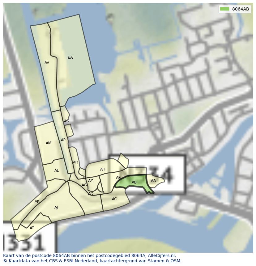 Afbeelding van het postcodegebied 8064 AB op de kaart.