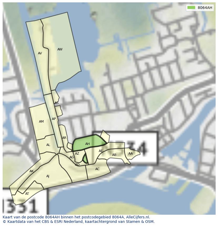 Afbeelding van het postcodegebied 8064 AH op de kaart.