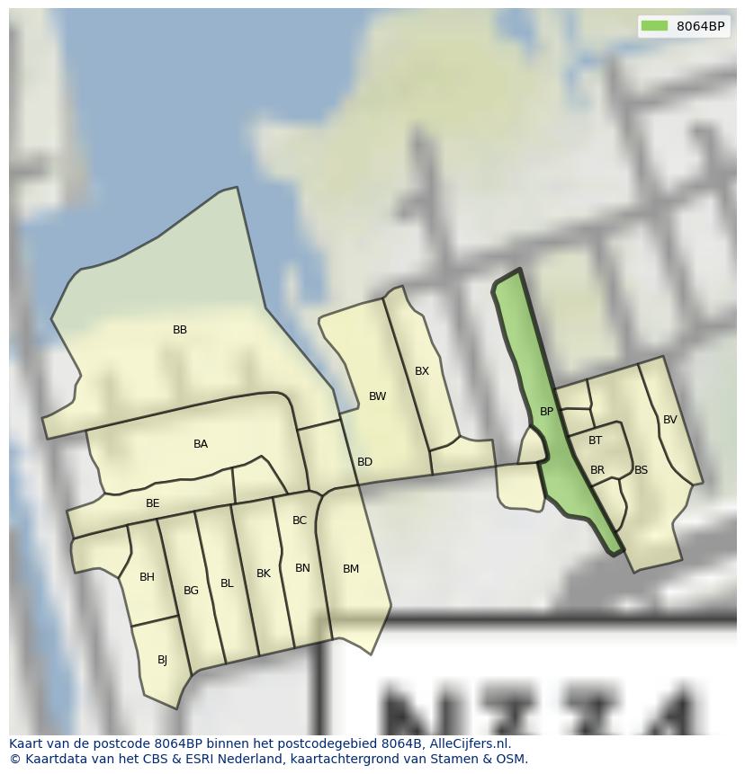 Afbeelding van het postcodegebied 8064 BP op de kaart.