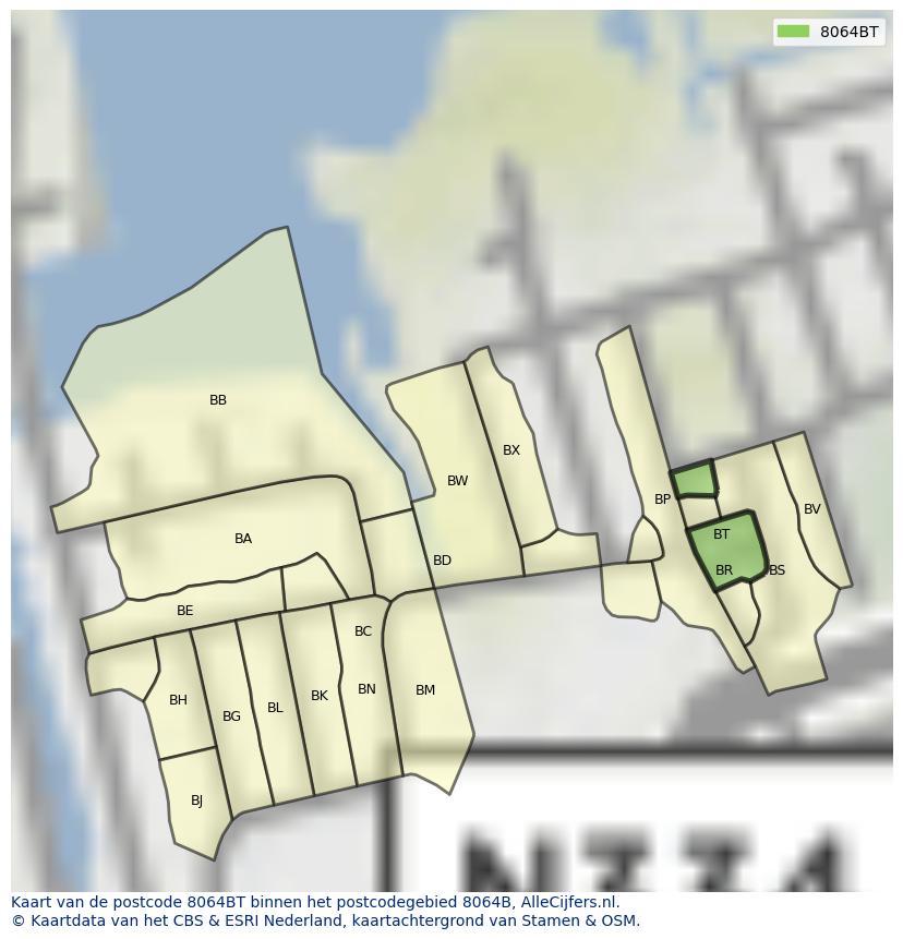 Afbeelding van het postcodegebied 8064 BT op de kaart.