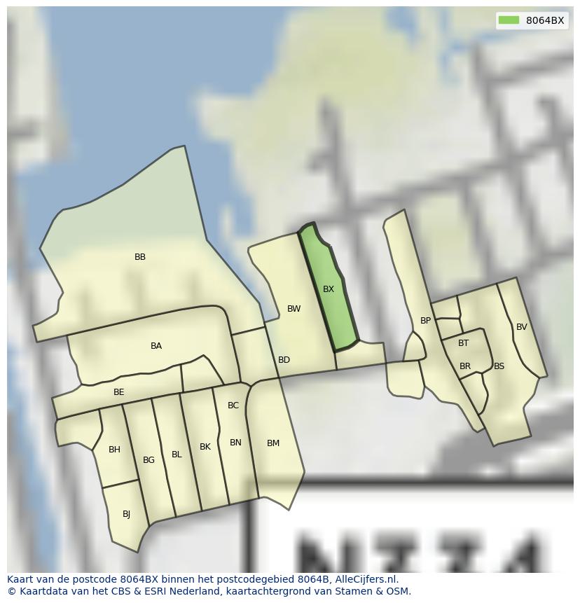 Afbeelding van het postcodegebied 8064 BX op de kaart.