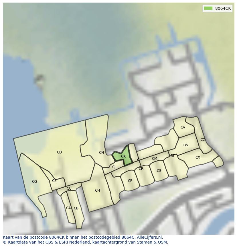 Afbeelding van het postcodegebied 8064 CK op de kaart.