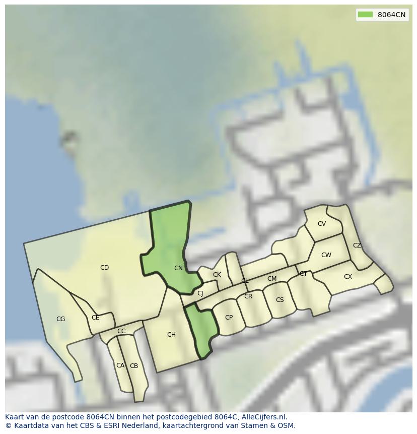 Afbeelding van het postcodegebied 8064 CN op de kaart.