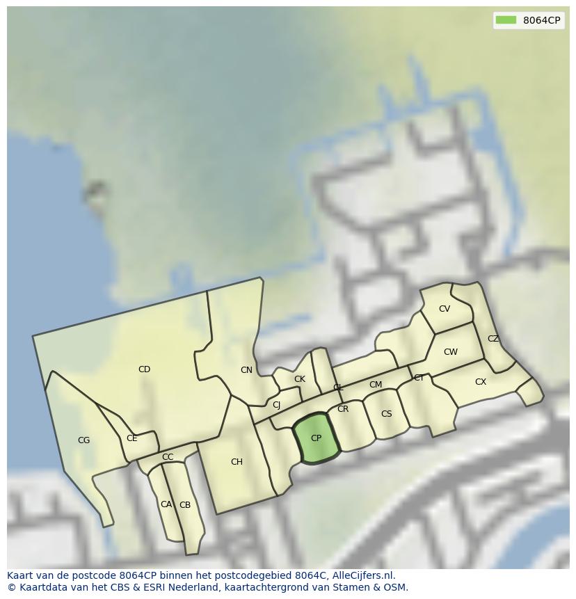 Afbeelding van het postcodegebied 8064 CP op de kaart.