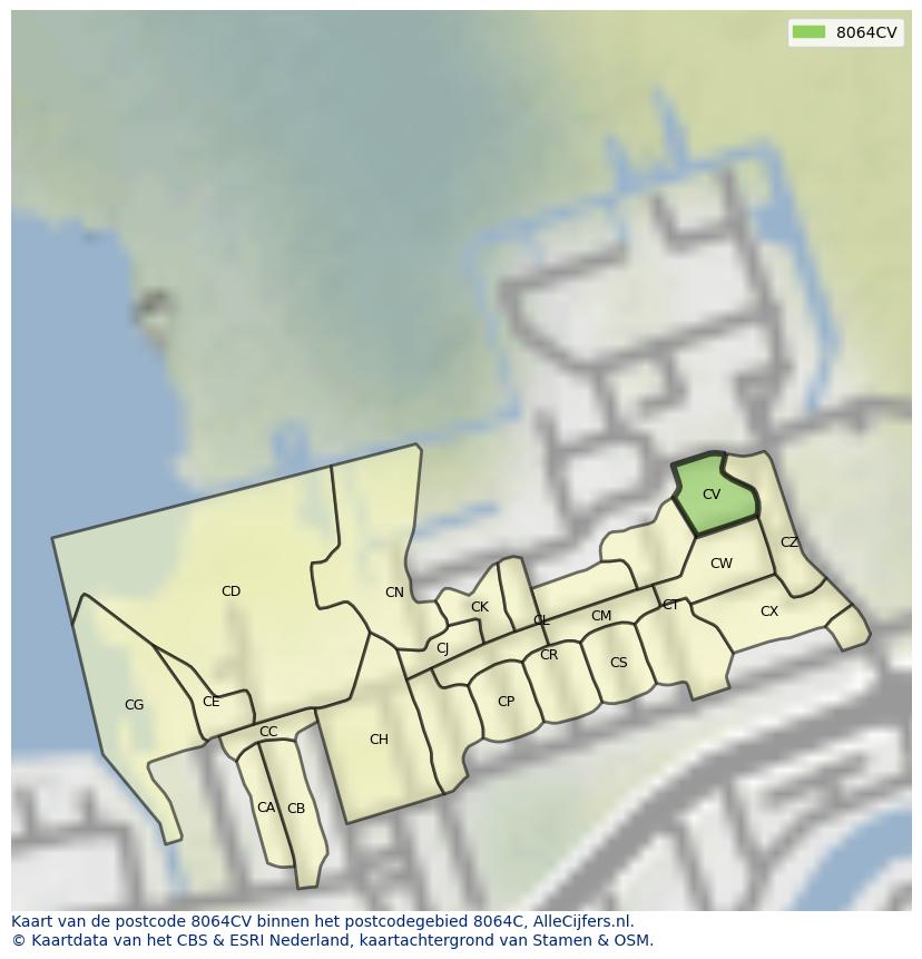 Afbeelding van het postcodegebied 8064 CV op de kaart.