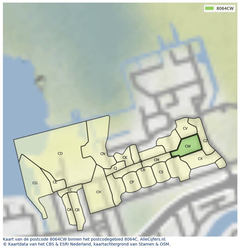 Afbeelding van het postcodegebied 8064 CW op de kaart.