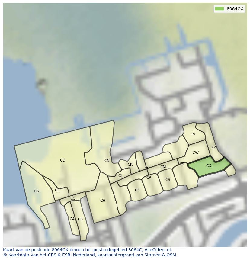Afbeelding van het postcodegebied 8064 CX op de kaart.