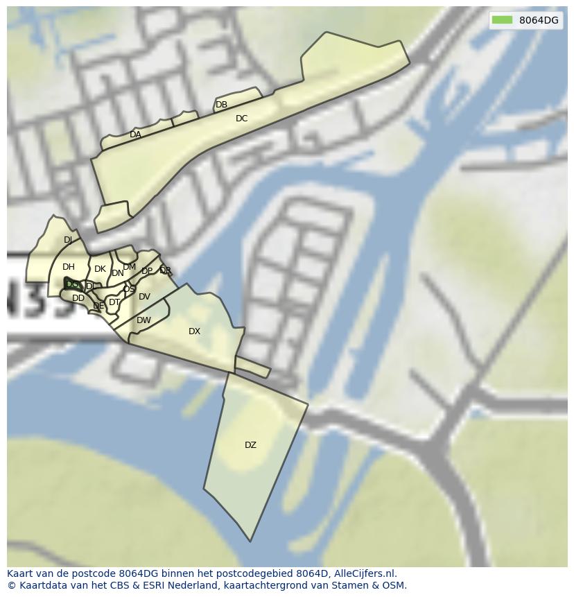Afbeelding van het postcodegebied 8064 DG op de kaart.