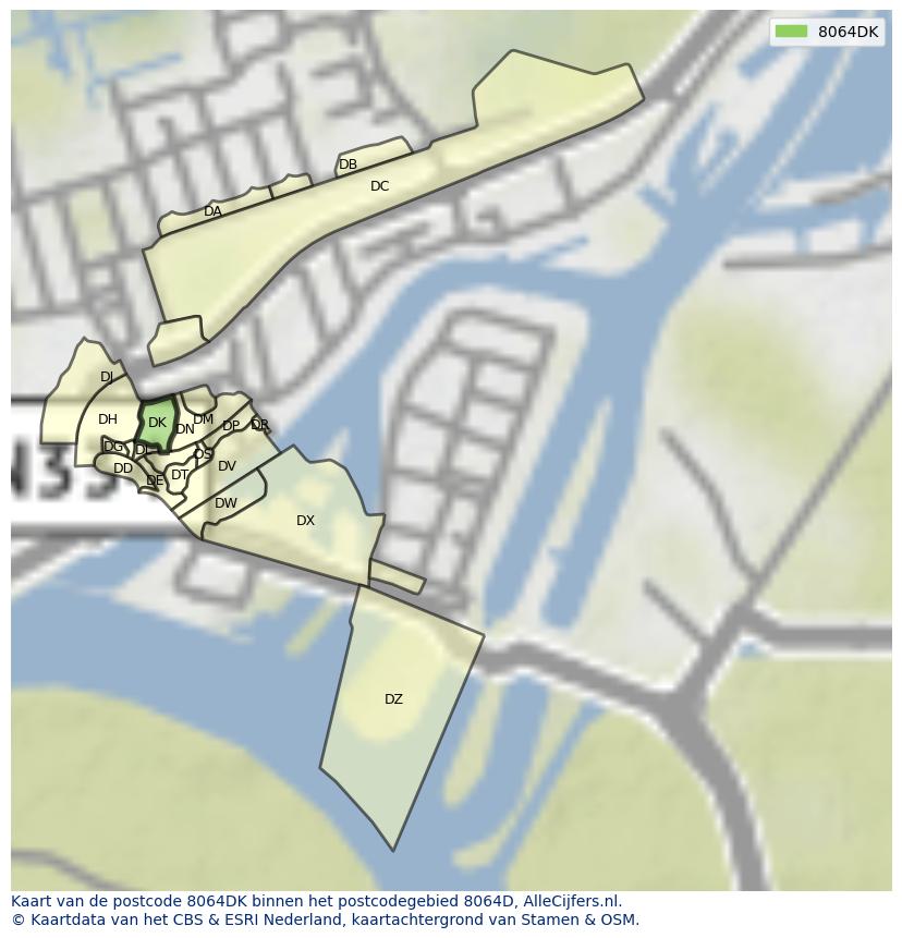Afbeelding van het postcodegebied 8064 DK op de kaart.