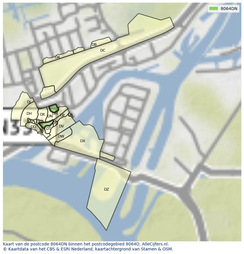 Afbeelding van het postcodegebied 8064 DN op de kaart.