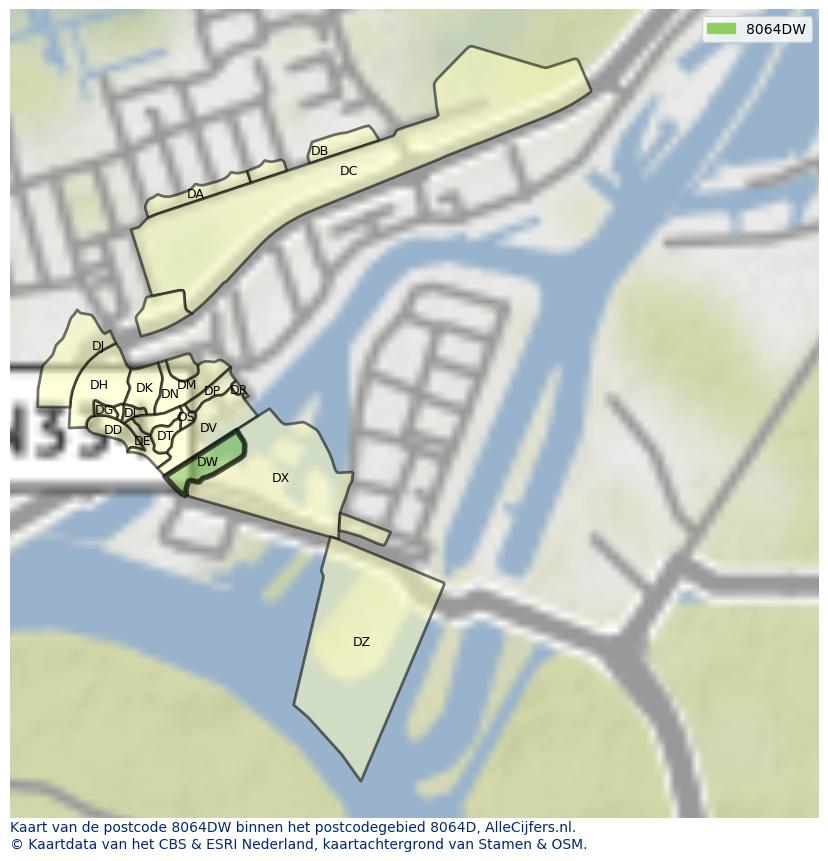 Afbeelding van het postcodegebied 8064 DW op de kaart.