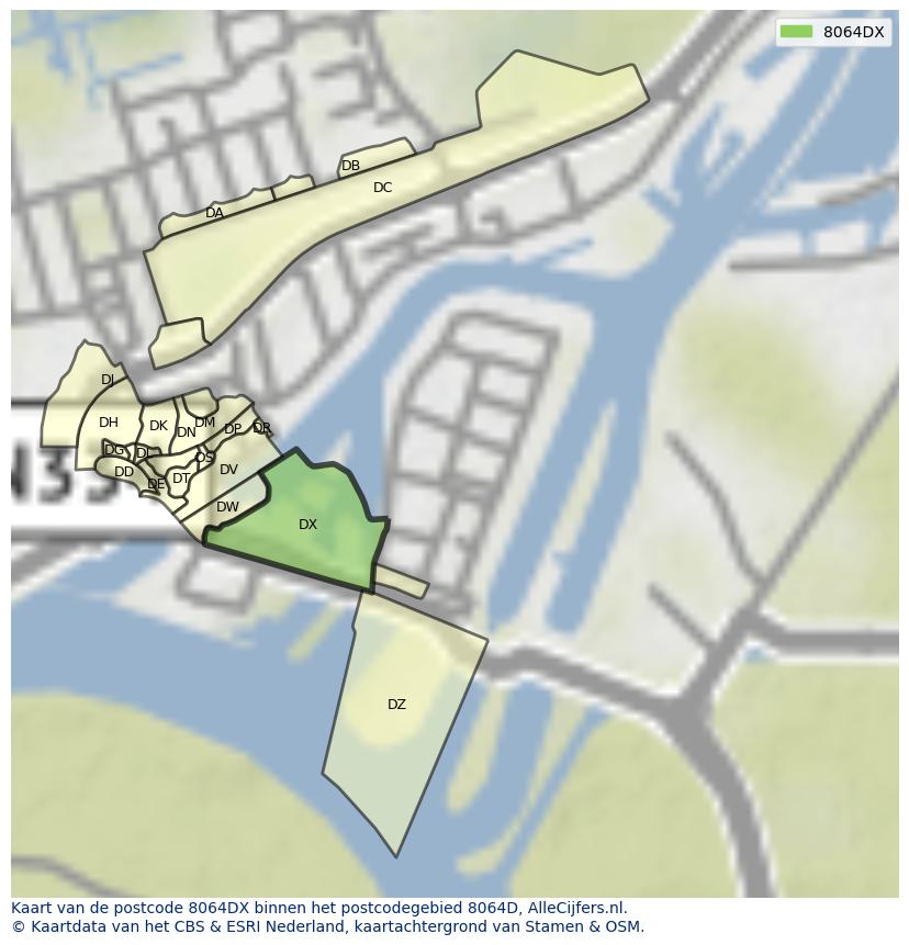 Afbeelding van het postcodegebied 8064 DX op de kaart.