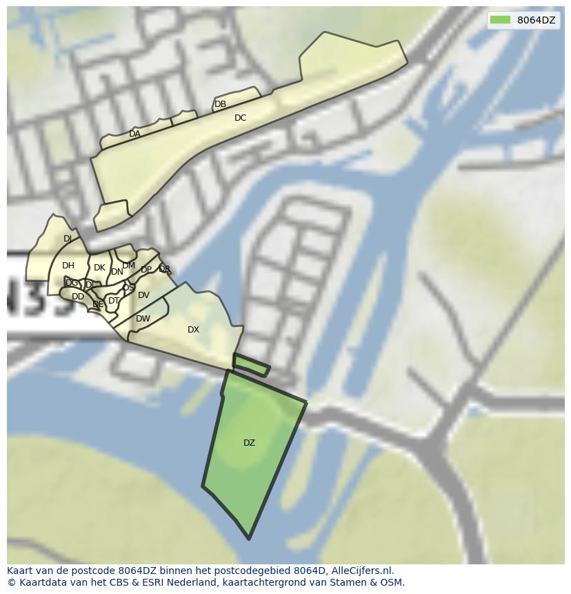 Afbeelding van het postcodegebied 8064 DZ op de kaart.