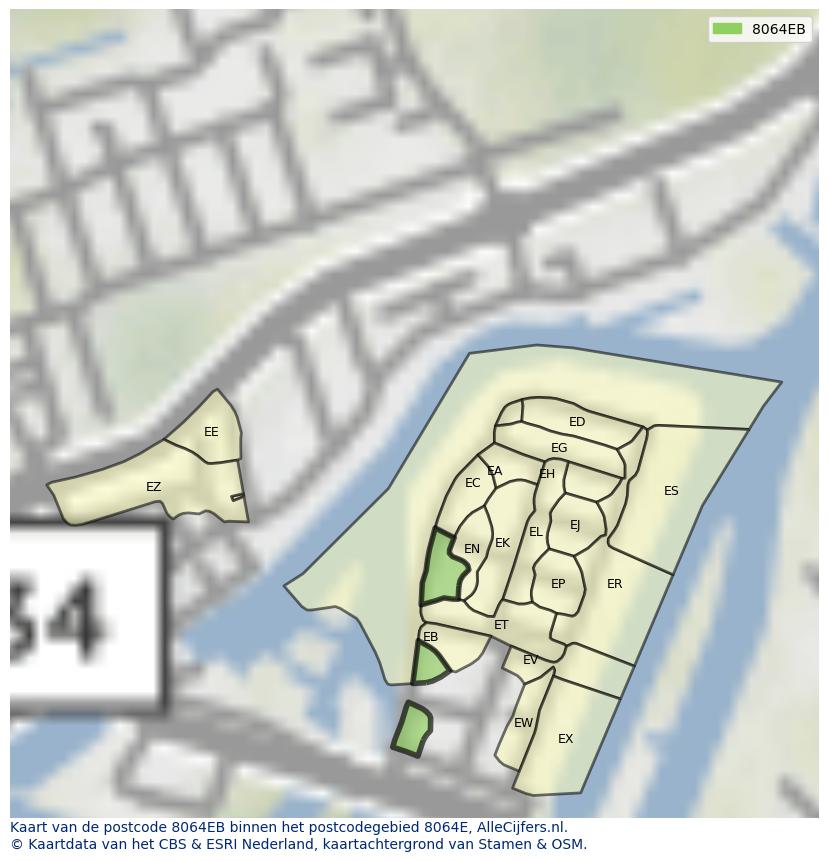 Afbeelding van het postcodegebied 8064 EB op de kaart.